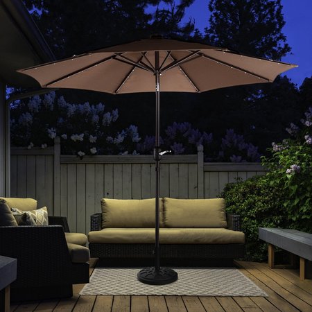 VILLACERA 9-Foot LED Outdoor Patio Umbrella with Base, Brown 83-OUT5421B